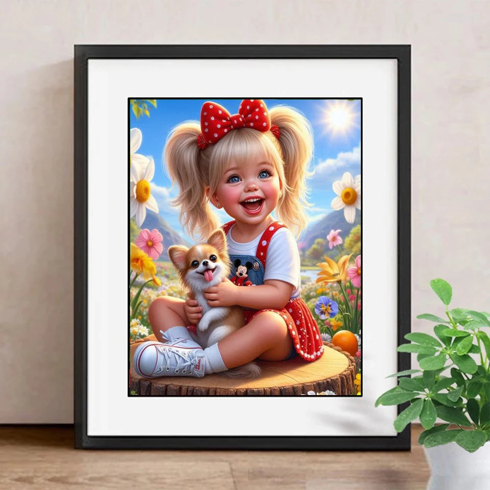 DIY Diamond Painting New 2024 Cross stitch Girl and Dog Mosaic Rhinestone Embroidery Kit Home Wall Decor Gift