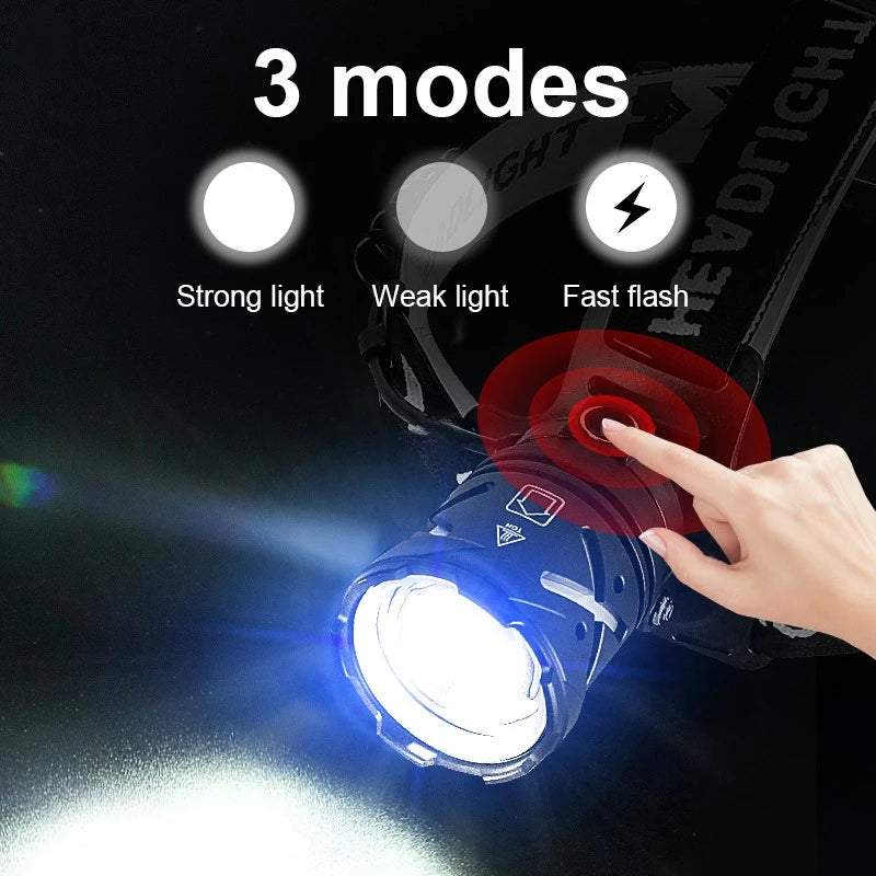 9000000LM 600W Ultra Powerful Headlamp Head Lantern Front Light 8000LM L2 Rechargeable Type C LED Head Flashlight For Fishing