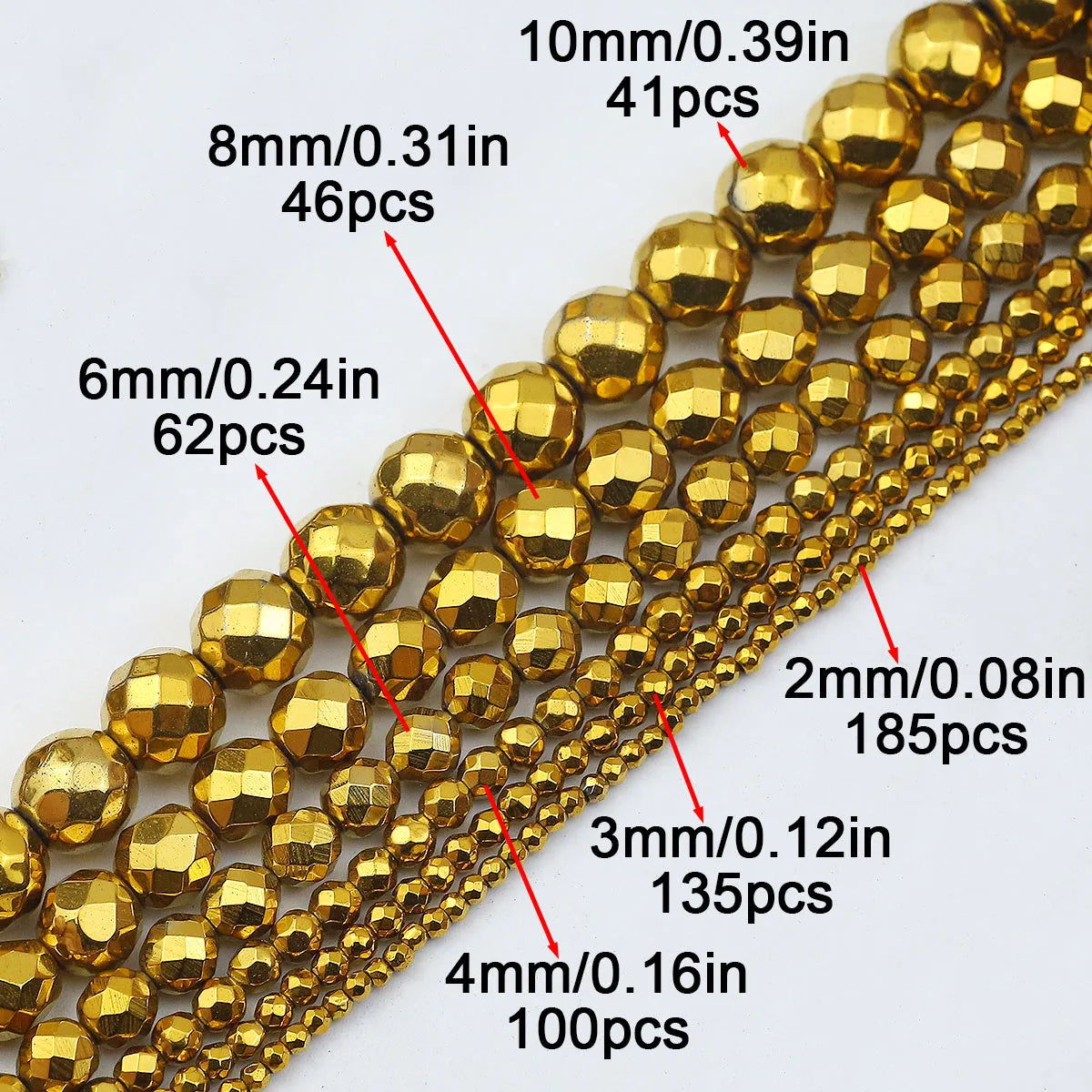 BTFBES 2-10mm Silver Color Round Beads Natural Stone Hematite Gem Non-magnetic Loose Ball For Jewelry Bracelet Necklace DIY 15''