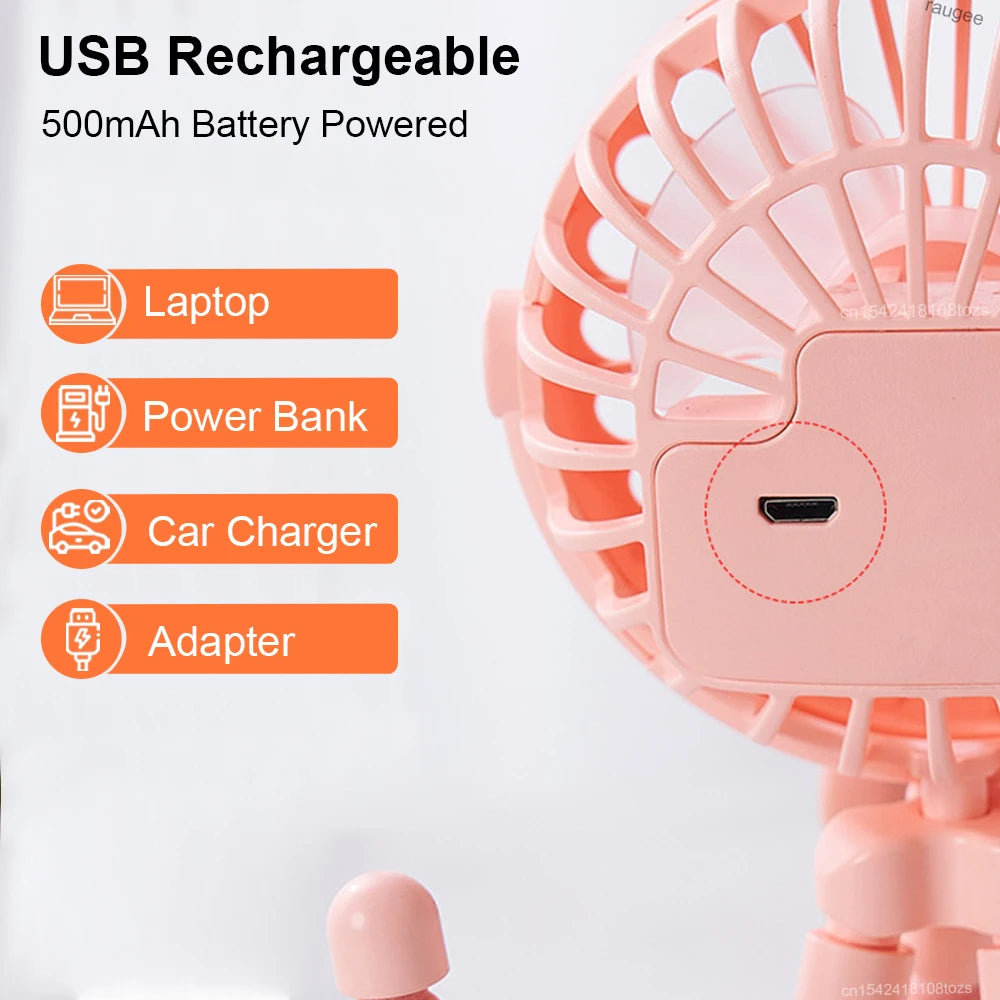 Portable Clip Fan Mini Stroller Fan USB Rechargeable Baby Stroller Octopus Fan 360° Rotate Outdoor Tripod Fan Small Clip Fan