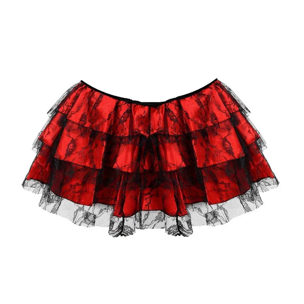 Sexy Layered Mesh Tulle Lace Mini Pleated Skirt Gothic Skirts Showgirl Party Dance Tutu Skirt Plus Size S-6XL