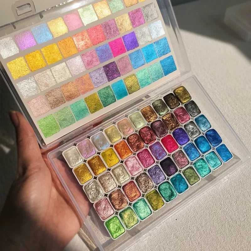 50Color Metallic Paint Palette for Artists,Soft Pearl Tones to Bold Shine Elevate Creations with New Layers of Bright Luminosity