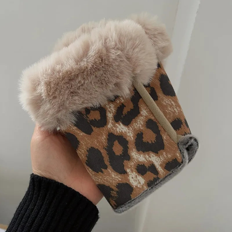Winter Korean version half -finger leopard gloves suede iconic fur gloves, students with velvet fur, warm gloves wholesale