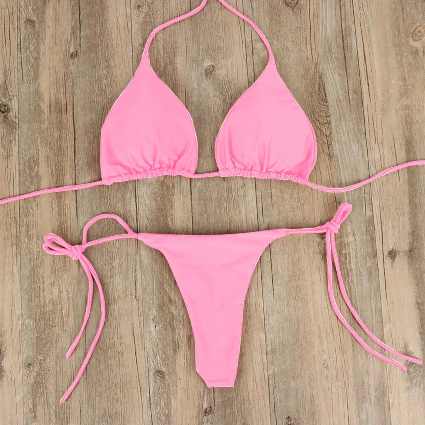 Tie Sexy Thong Bikini Set Side Swimsuit Bandage Style Swimwear Split Strap Adjustable Solid Color Female Summer Beach Bikini Set