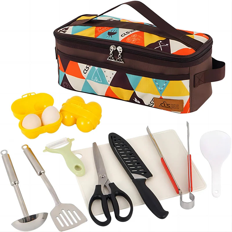 Camping Travel Cooking Utensils Storage Bag, Travel Bag, Portable BBQ Camping Cookware Kitchen Toolkit