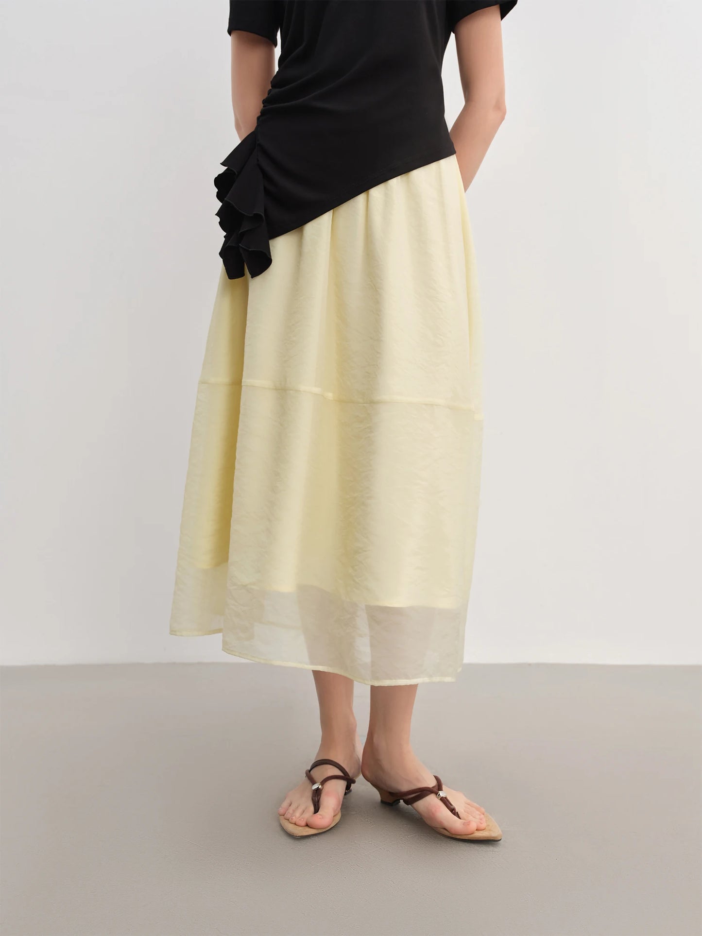 DUSHU 2025 Summer Women's High Waist Sheer Chiffon Skirt - A-Line Flowy Boho Skirt with Flattering Slimming Silhouette