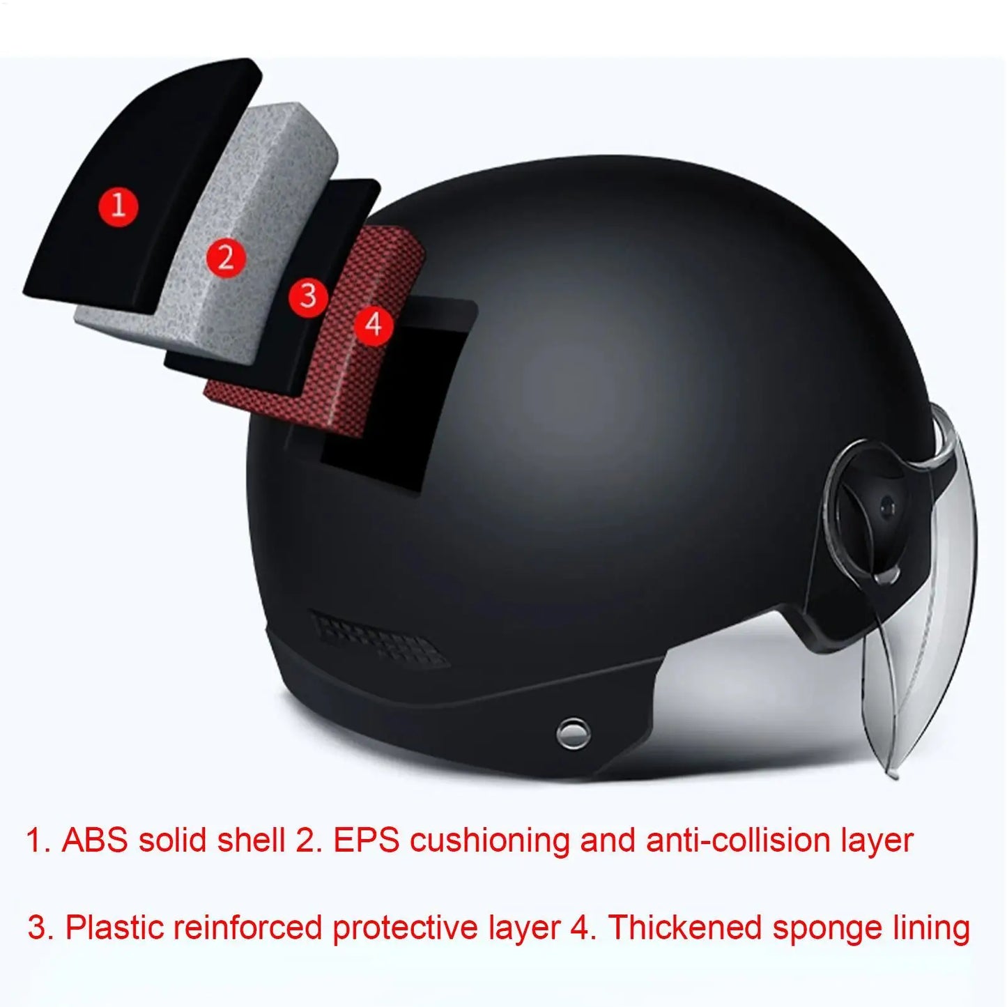 Motorcycle Half Face Helmet with Sun Visor Open Face Adult Riding Helmet Quick Release Safety Protection for Men Women