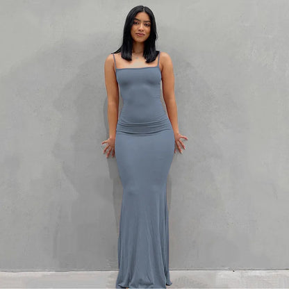 WUZIJING 2024 Satin Slip Sleeveless Backless Maxi Dress 2024 Y2K Summer Bodycon Elegant Sexy Outfits Ladies Birthday Party Club