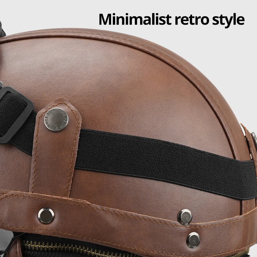 Motorcycle Half Helmet Leather Vintage Helmet Four Seasons General Safety Helmet Anti Fall And Sun Cap Moto Open Face Helmet