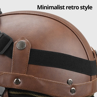 Motorcycle Half Helmet Leather Vintage Helmet Four Seasons General Safety Helmet Anti Fall And Sun Cap Moto Open Face Helmet