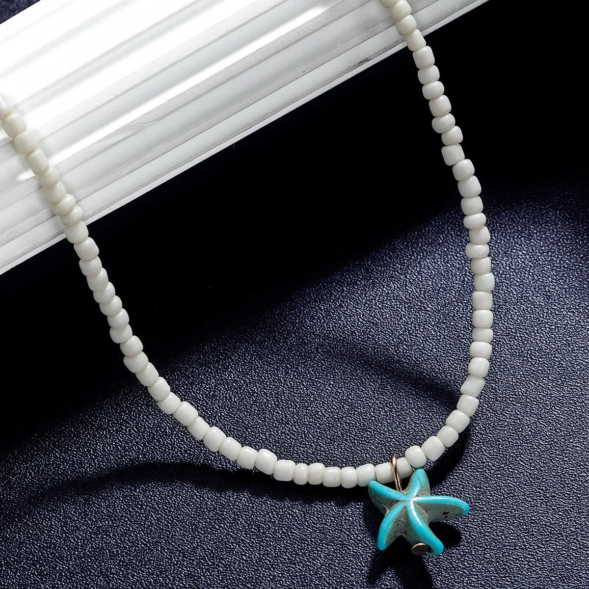 Bohemian beach style turquoise starfish pendant bead on neck, women's necklace necklace necklace necklace