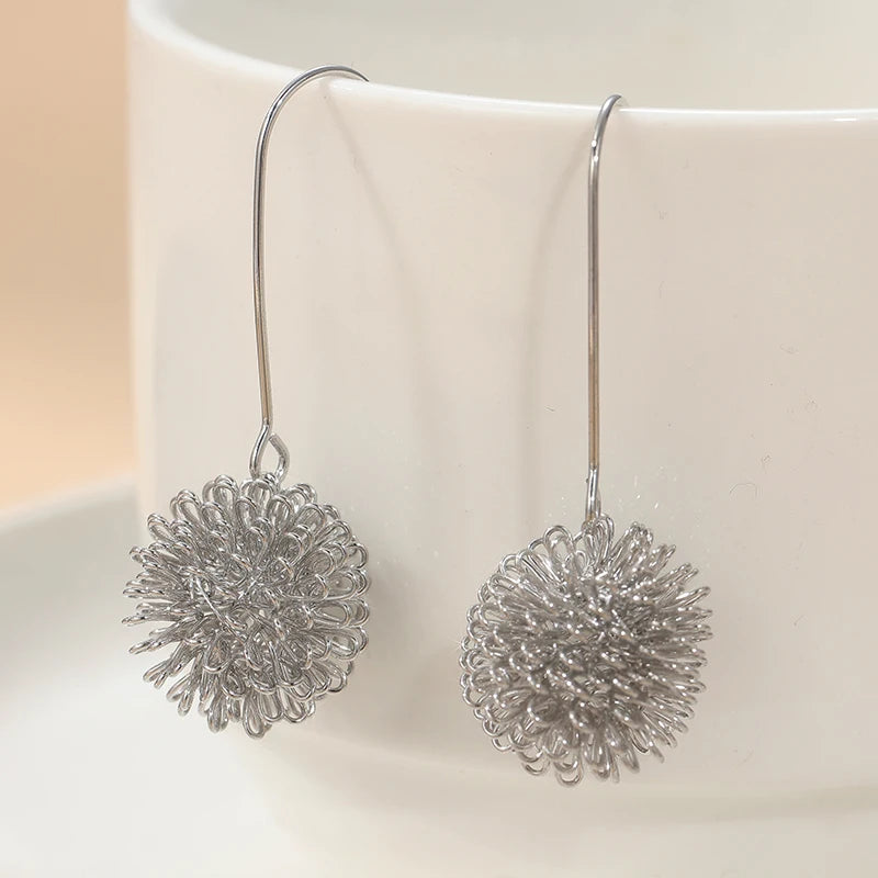 Earrings Dahlia Earrings Silvery Modern Design Silvery Wire Ball Earrings - Similar To Dandelion Earrings Unique Earrings