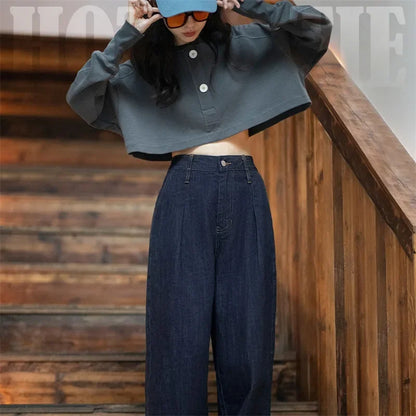 Maden Women's Vintage Denim Jeans Spring and Fall High Waist Loose Straight Pants Female Cotton Baggy Jeans Streetwear Trousers