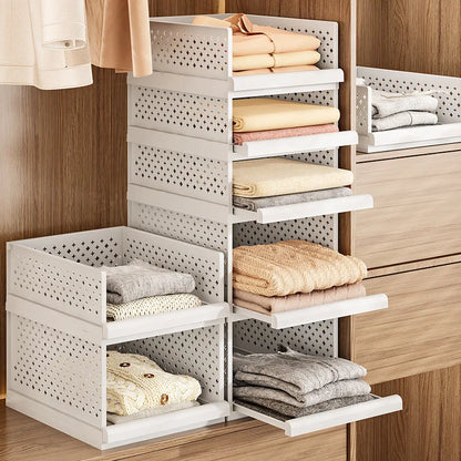 Stackable Closet Drawer Organizers Multifunction Home Foldable Wardrobe Storage Shelves for Clothes