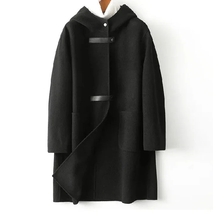 New Fashion Hooded Double-sided POLYESTER Coat Women Autumn Winter Double-sided Woolen Windbreakers Temperament Slim Wool Coats