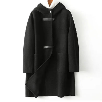 New Fashion Hooded Double-sided POLYESTER Coat Women Autumn Winter Double-sided Woolen Windbreakers Temperament Slim Wool Coats