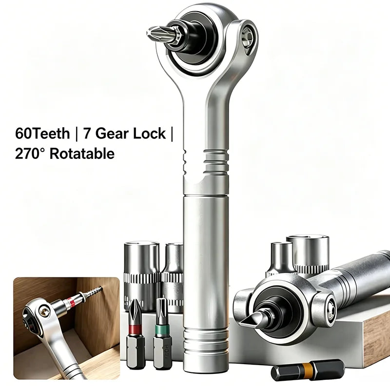 60 Teeth Ratchet Wrench 7 Gear Lockable 270° Rotatable Detachable Magnetic Adsorption Forward Reverse Adjust Hand Tool