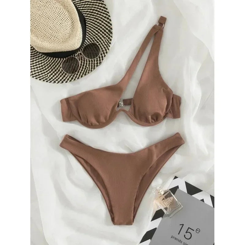 Sexy Micro Bikini 2025 Women Summer One Shoulder Neon High Cut Brazilian Bikini Set Push Up Swimming Suit Swimsuit