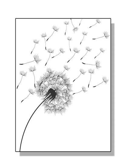 Modern Black and White Plant Dandelion Wall Art Minimalist Print Canvas Painting Posters for Living Room Modern Home Decor