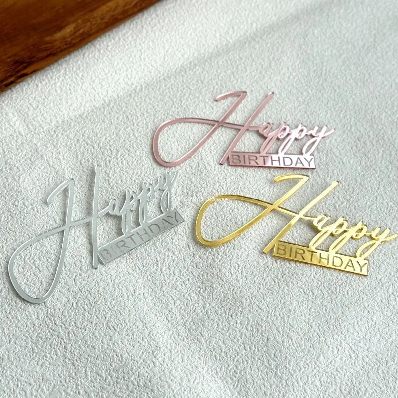 Acrylic Side Happy Birthday Cake Decorations Happy Anniversary Cake Topper Event Party Supplies Baking Decorating Accessories