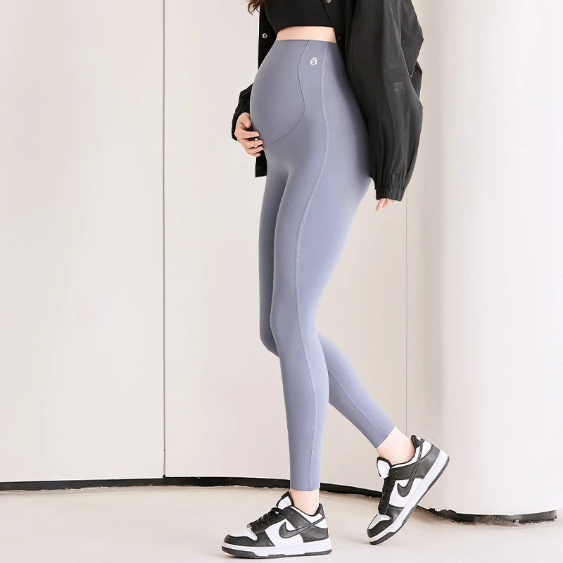 BIVIGAOS Spring Summer Thin Maternity Sharkskin Leggings Women Belly Support Tight High Waist Elastic Casual Yoga Pregnant Pants