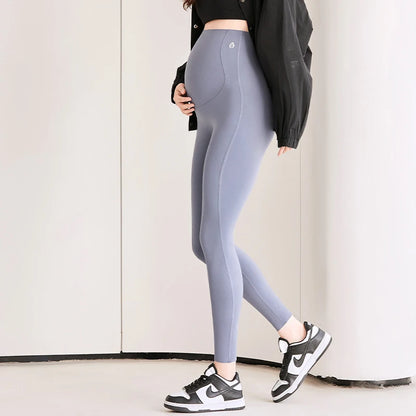 BIVIGAOS Spring Summer Thin Maternity Sharkskin Leggings Women Belly Support Tight High Waist Elastic Casual Yoga Pregnant Pants