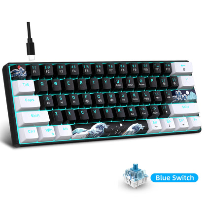60% Gaming Mechanical Keyboard Ultra Compact Mini 61 Key with Blue Switches Game Keyboard Anti-Ghosting Keys