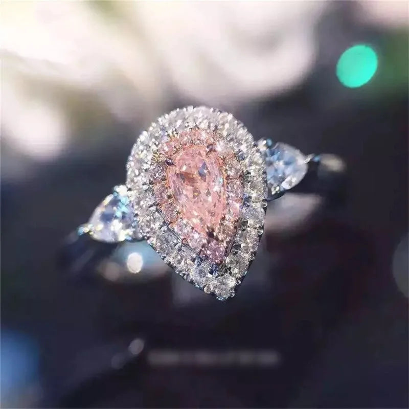 CC Fine Jewelry Rings For Women Fashion Pink Water Drop Love Engagement Bride Wedding Gift Ring Anillo CC585