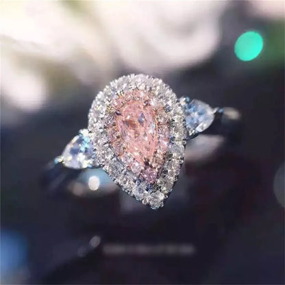 CC Fine Jewelry Rings For Women Fashion Pink Water Drop Love Engagement Bride Wedding Gift Ring Anillo CC585