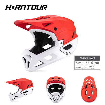 Horntour 2025 Adult Mountain Bike Helmet Full Face Integrally Molded Motorcycle Riding Safety Bicycle Helmet Head Protection