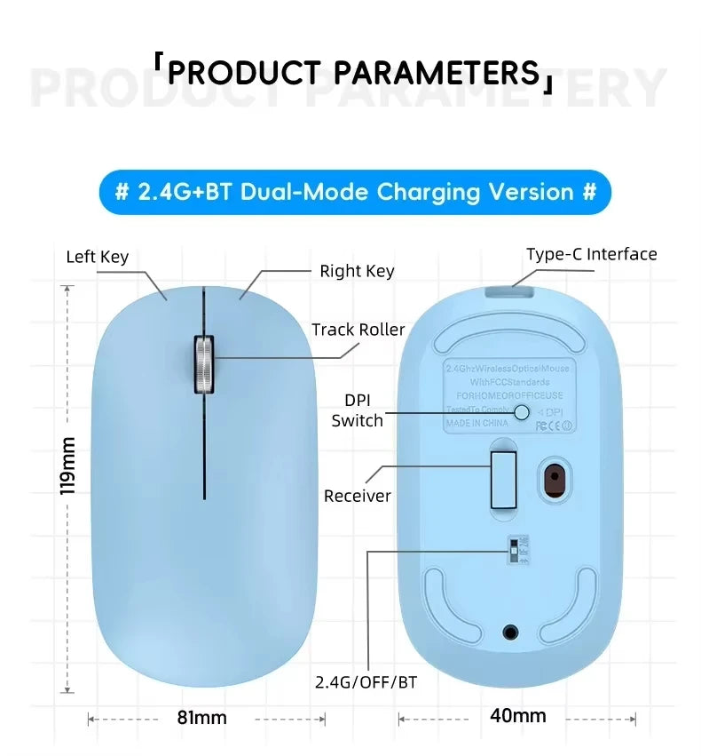 Lenovo Wireless Mouse with Type-C Fast Charging, Silent Click Dual-Mode for Multi-Device, 4 Adjustable DPI 2.4G + BT Dual-mode