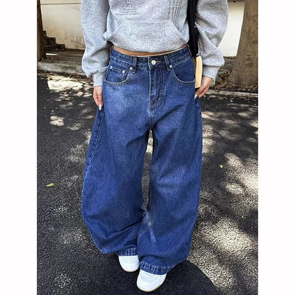 Women Blue Gothic Y2k Baggy Emo Jeans Harajuku Vintage Denim Trousers Aesthetic 2000s Style Oversize Boyfriend Jeans Pants 2025
