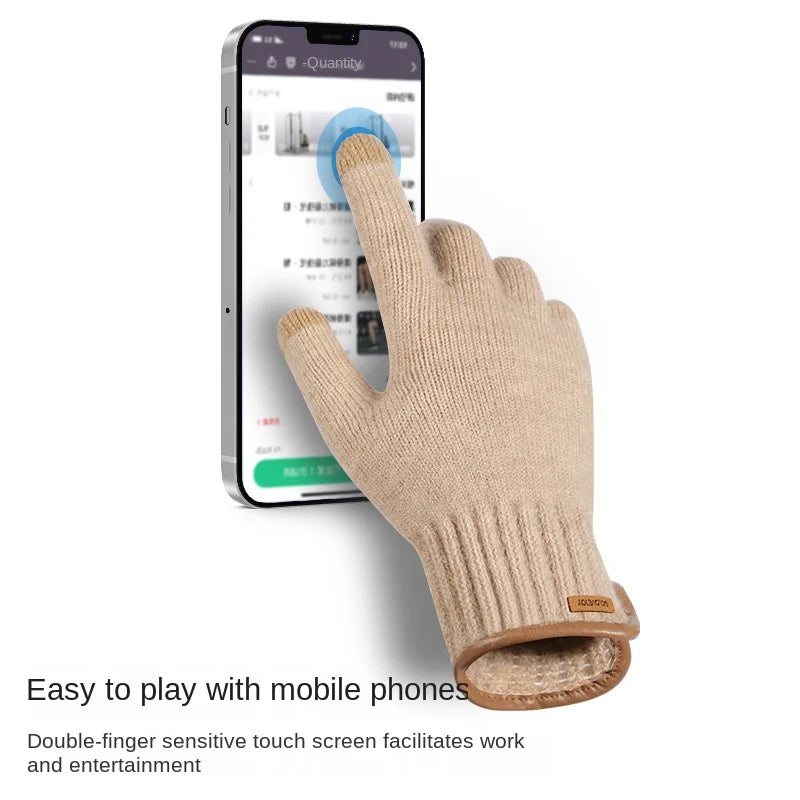 New Winter Imitation Camel Fleece Warm Gloves for Men's Outdoor Touch Screen High Elastic British Business Knitted Woolen Gloves