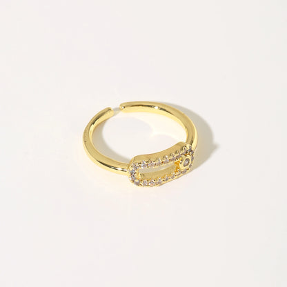 Golden Plated Open Adjustable Ring with Synthetic Zircon Paperclip Charm for Women Minimalist Trendy Statement Jewelry Gift
