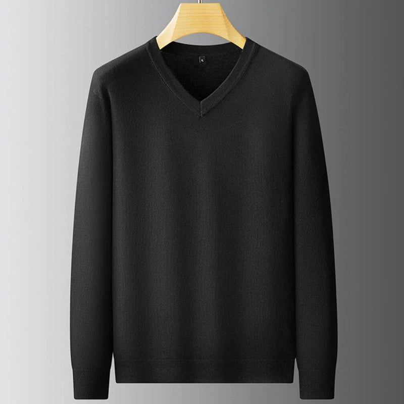 8XL 7XL 6XL 2024 New Autumn Winter High End Business V-Neck Sweater Men Soft Warm Cashmere Pullover Casual Loose Mens Sweaters