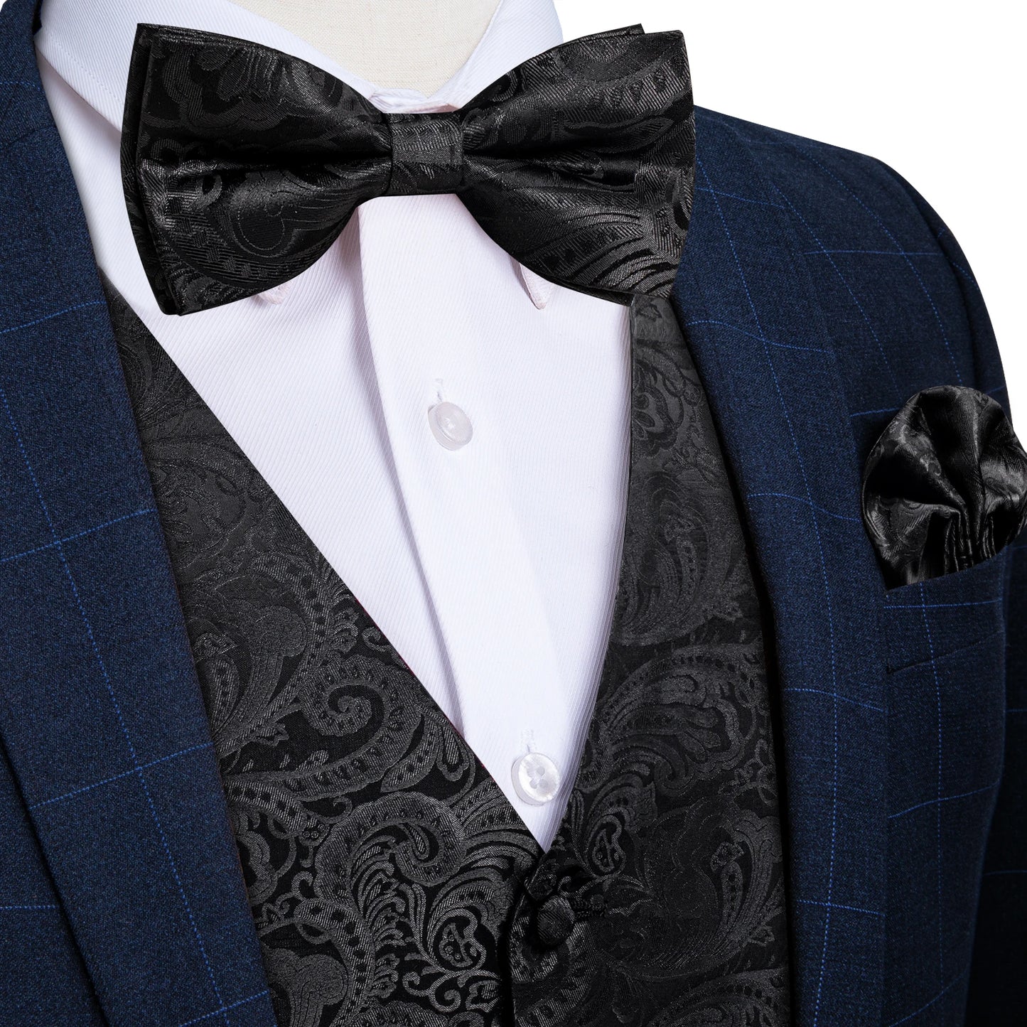 Men's Suit Vest Black Paisley Solid Red Grey Wedding Prom Luxury Waistcoat with Bow Tie Handkerchief Cufflinks Men Clothing