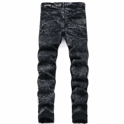 2025 new retro punk high street trendy rivet design black slim fit buckle men's jeans fashion classic denim pants