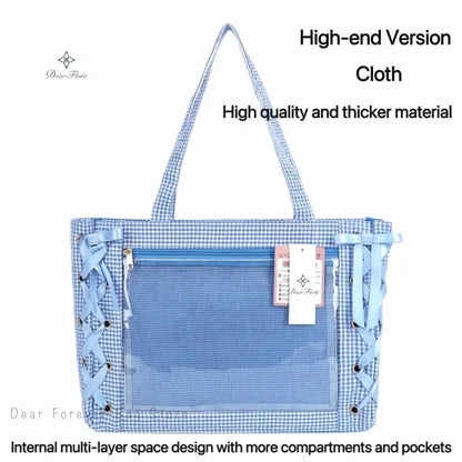 Japanese Sweet Women Ribbon Ita Bag Cute Lolita Girl Transparent Handbags Fashion Large Capacity Tote Bag Aesthetic Shoulder Bag