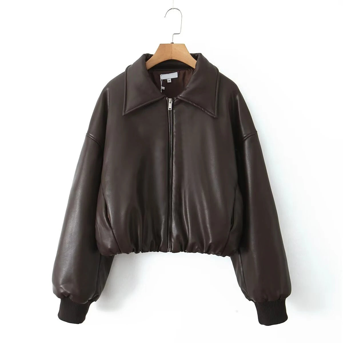 YENKYE Women Black Coffee Faux Leather Jacket Coat Long Sleeve Zipper Motorcycle Outerwear Female Autumn Winter Warm Coat Short
