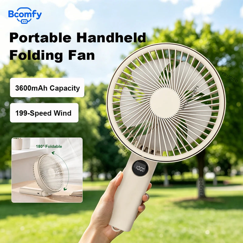 Portable Handheld Fan 3600mAh Rechargeable Folding Desktop Fan 199 Speed Strong Wind Outdoor Camping Hand Fan for Home Travel