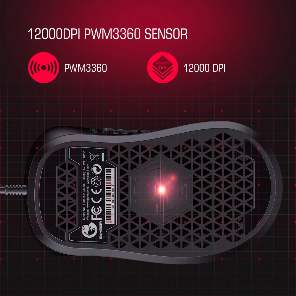 GameSir GM500 Wired Gaming Mouse Ultra Lightweight PC Mouse with PMW33600 optical sensor 12000 DPI