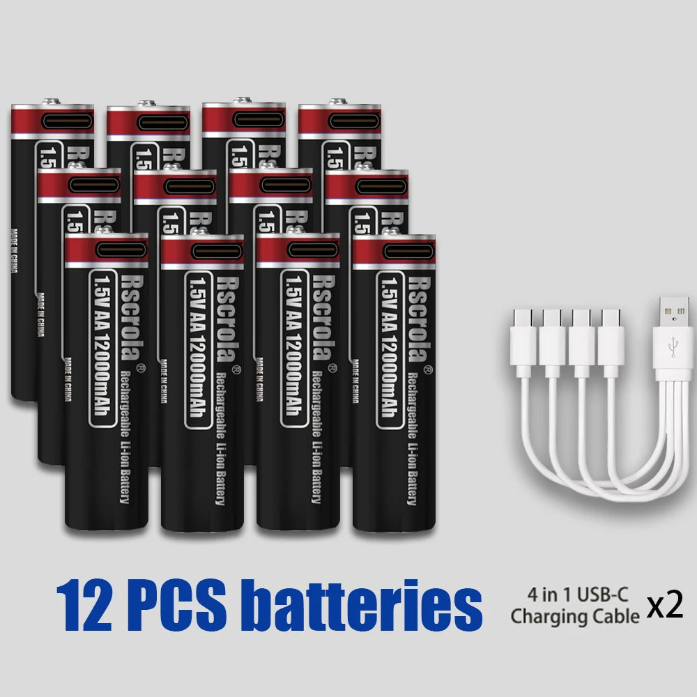 2026 Hot Rechargeable Battery Lithium-ion 1.5V AA1200mAh Rechargeable Battery 1.5V AAA6800mAh Battery with USB-C Cables