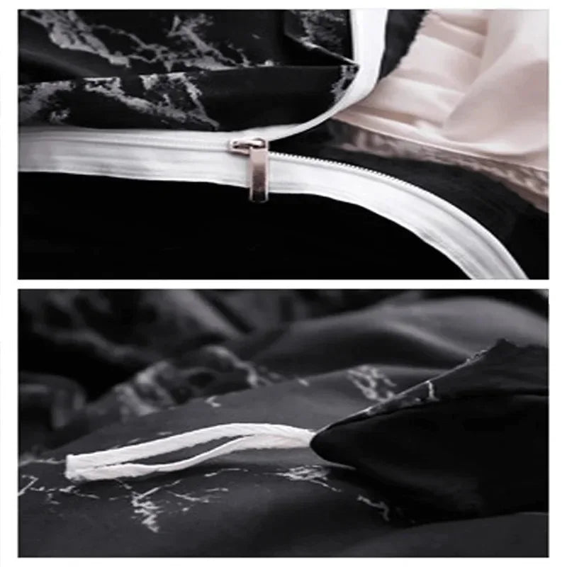 Couple Black Duvet Cover with Pillow Case Luxury Modern Comforter Bedding Set Quilt Cover Queen/King Double Single Bed