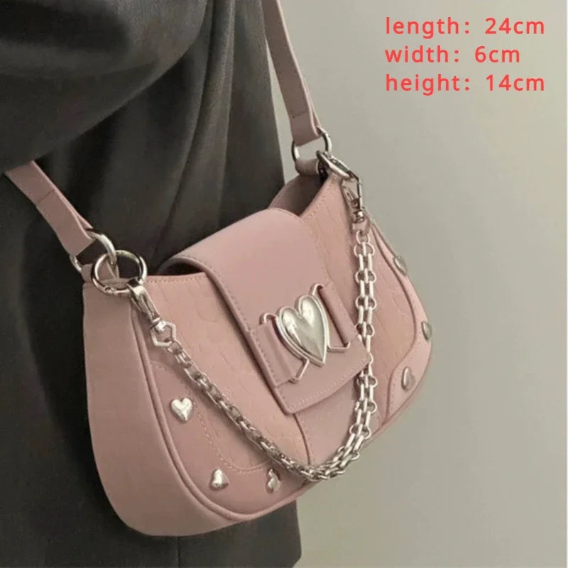 Y2k Fashion Women's Handbags Stars Pattern Cool Girls Underarm Bag Fashion Canvas Female Small Shoulder Bags Chain Tote Purses