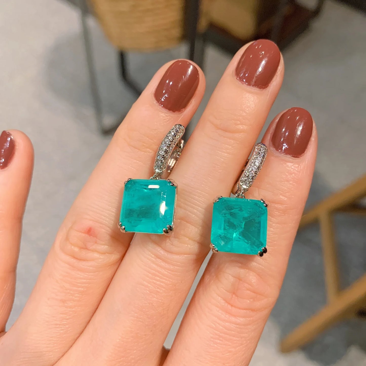 Luxury 925 Silver Emerald Paraiba Stud Earring for Women Sparkling Wedding Party Fine Jewelry Bridal Earring Fine Jewelry