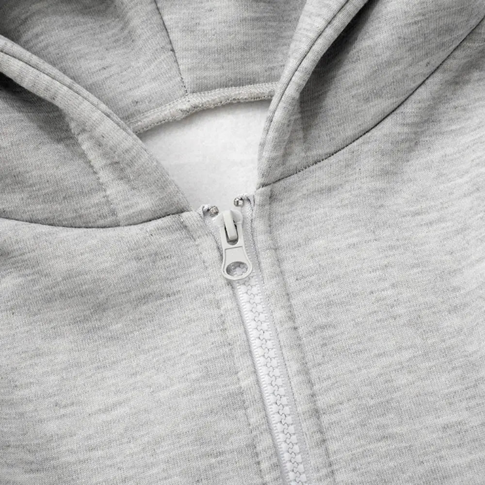 Soft Solid Color Hoodies Women V Shape Lower Hem Streetwear Cardigan Crop Top Fish Bone Long Sleeve Hooded Coat Spring