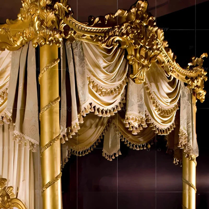 Luxury High Quality Bed Frame European Double King Size Customizable Bed Solid Wood Luxury Vintage Cama Casal Bedroom Furniture