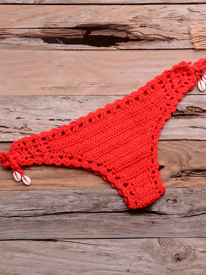Sexy Crochet Bikinis Sets Handmade Knitted Cotton Swimwear Swimsuit Top + Bottom Bandage Women Sexy Beachwear Biquinis