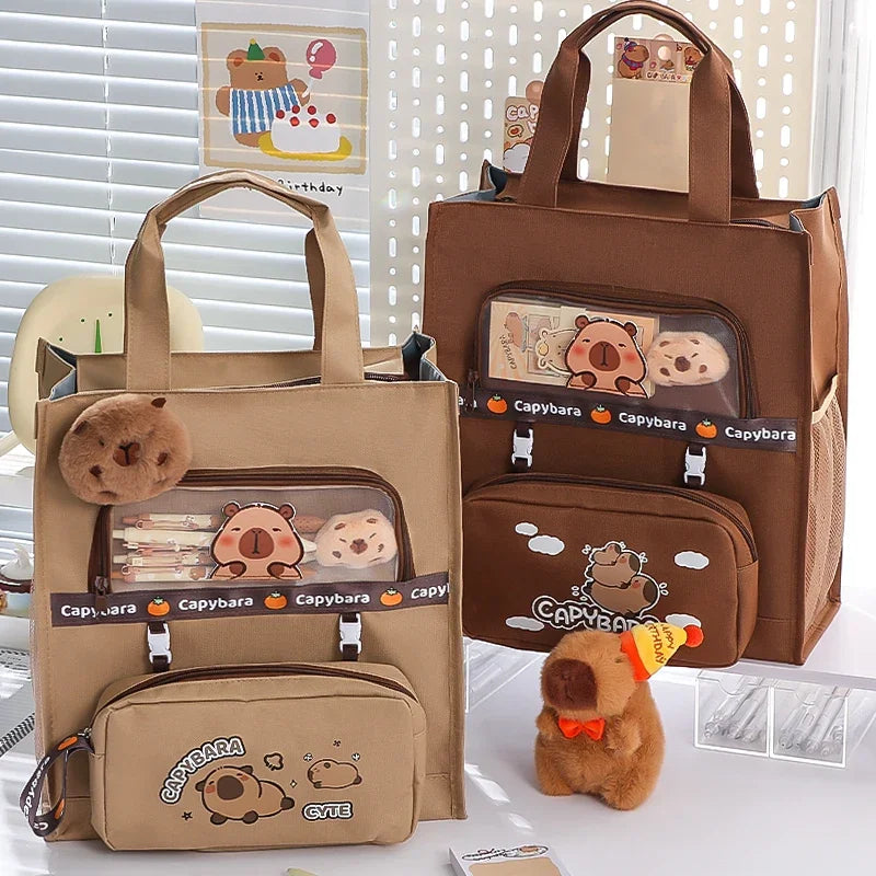 Student Stationery Bag Learning Bag Cartoon Pattern Textbook Storage Bag Large Capacity Lightweight Multi-functional Tote Bag