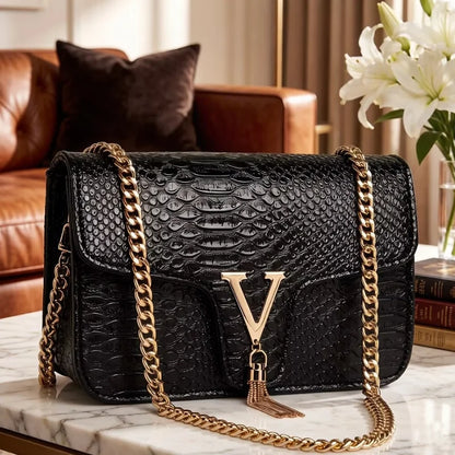 Crocodile Chain Small Crossbody Bags for Women,Black Luxury Brand Shoulder Bag,European Female Fashion Trend New Design Handbags